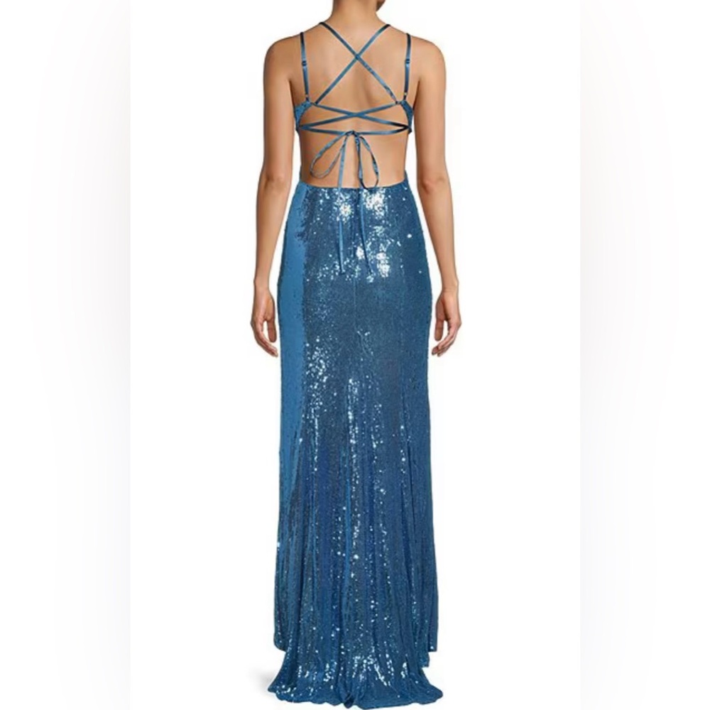 GORGEOUS- Sequin Butterfly Applique V-Neck Lace Up Back Cutout Gown - NWT - Picture 8 of 8